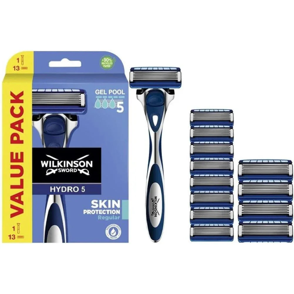 Wilkinson Sword Hydro 5 Skin Regular Protection – 5 Sheet Razor with 13 Refills and Pro‑Vitamin B5 Gel - Gomix Brands Outlet